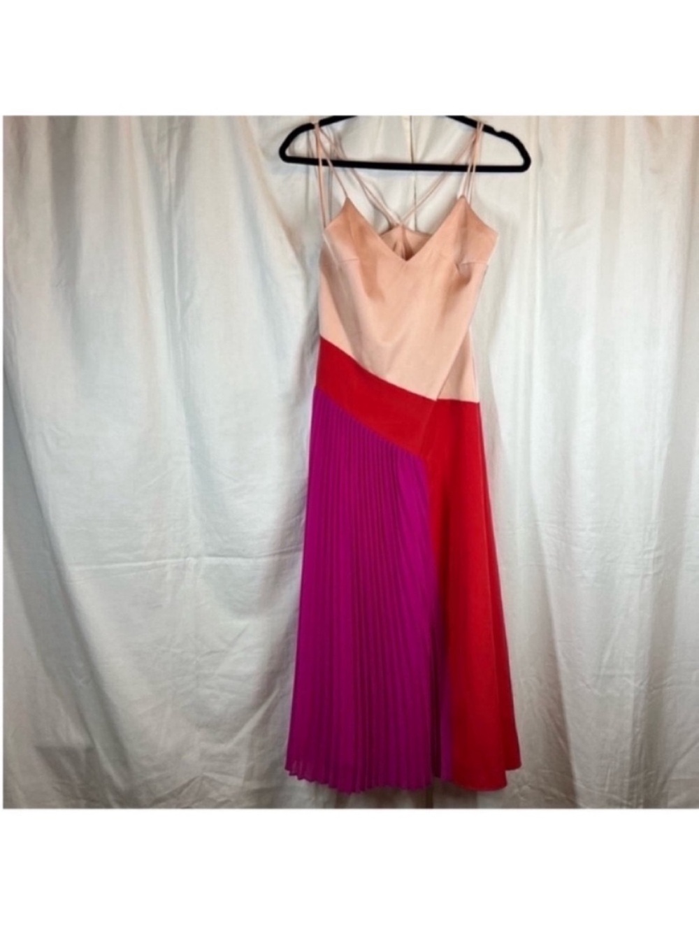 Cushnie x target colorblock pleated midi dress crisscross strap